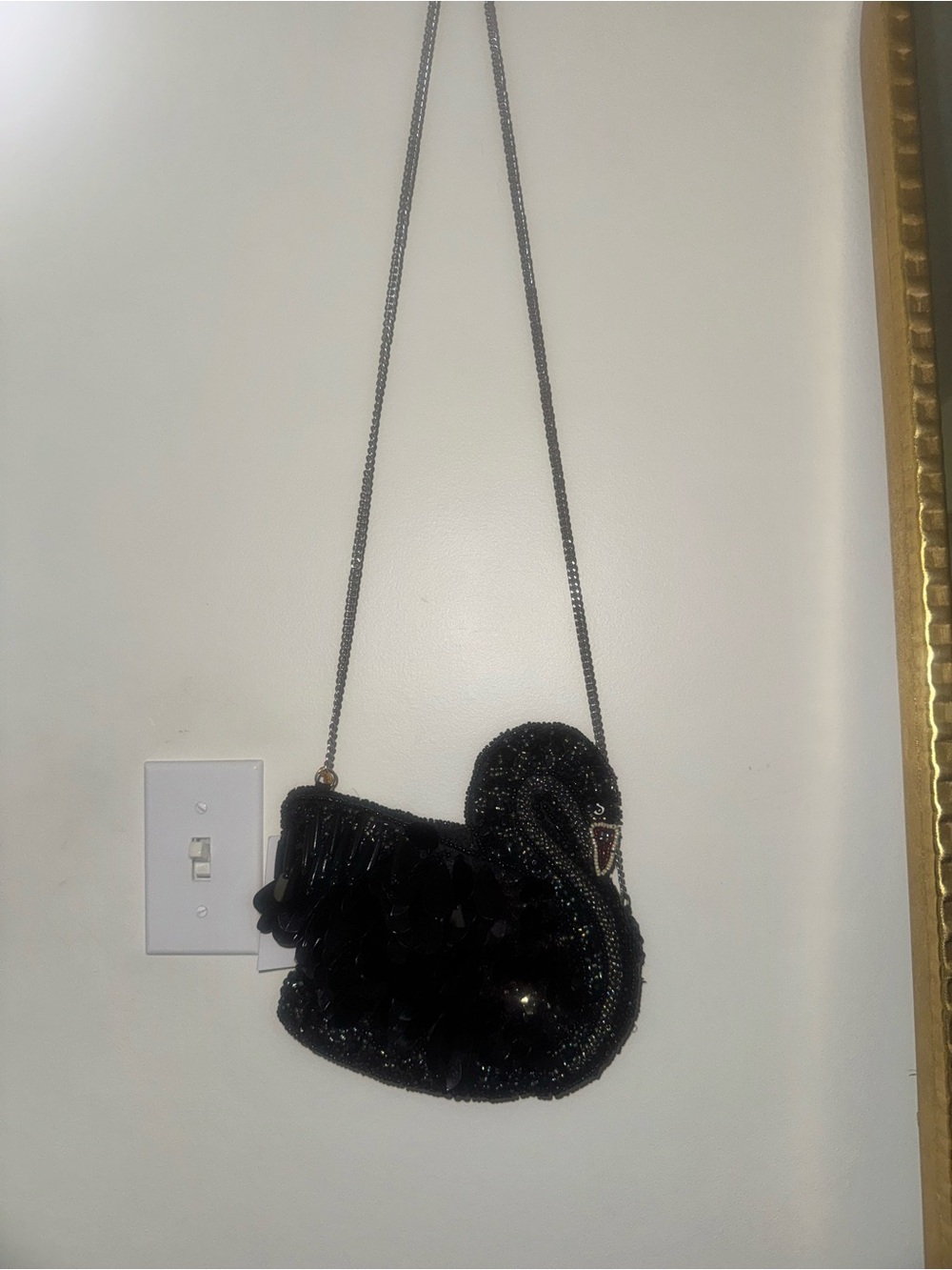 Marshalls Black Beaded Swan Crossbody Purse